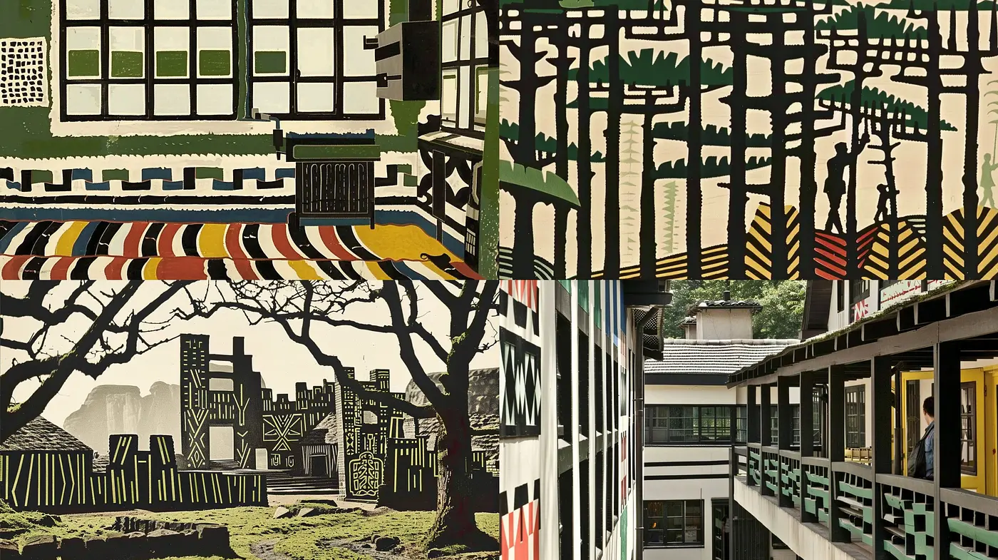 Tapestry of Modernist Precision: A Study in Geometric Line Art with Subdued Hues and Textural Intricacy - Midjourney sref style