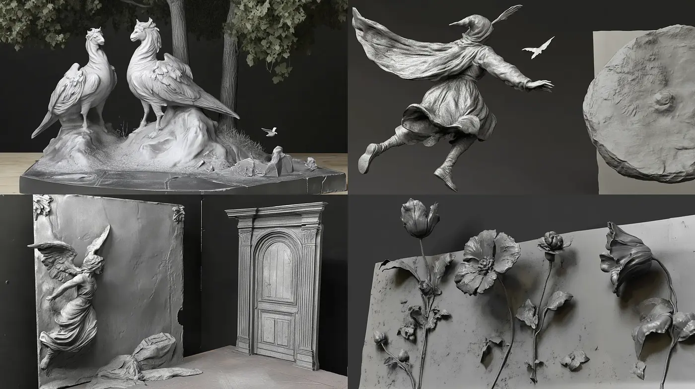 Monochromatic Sculptural Elegance in Tableau Form - Midjourney sref style