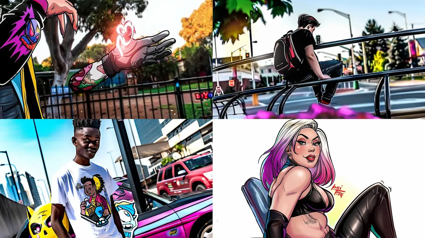 Dynamic Urban Aesthetic with Vibrant Comic Influences - Midjourney sref style