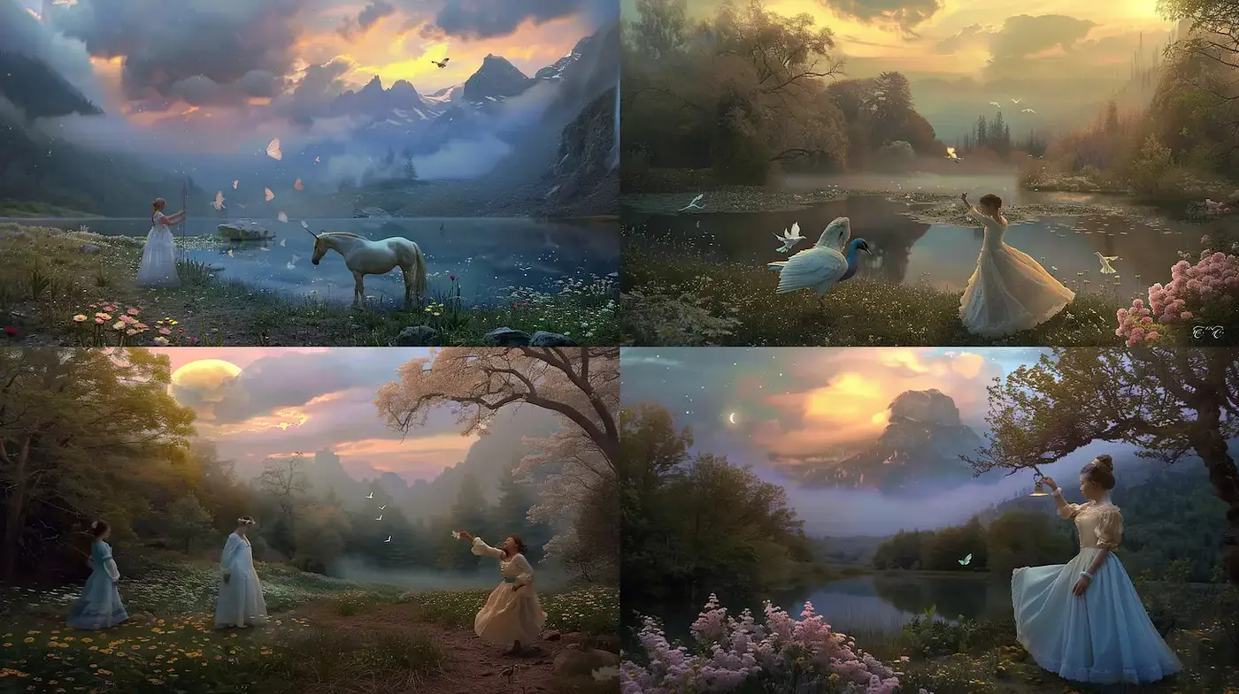 Ethereal fantasy landscapes with whimsical elements and cinematic ambiance - Midjourney sref style