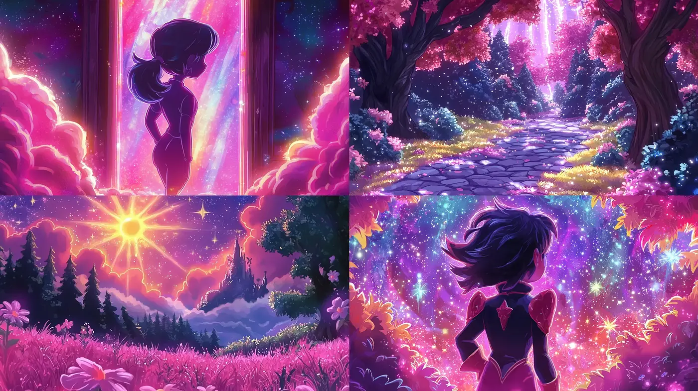 Enchanted Twilight Ambiance with Vivid Dreamscape Overtones - Midjourney sref style