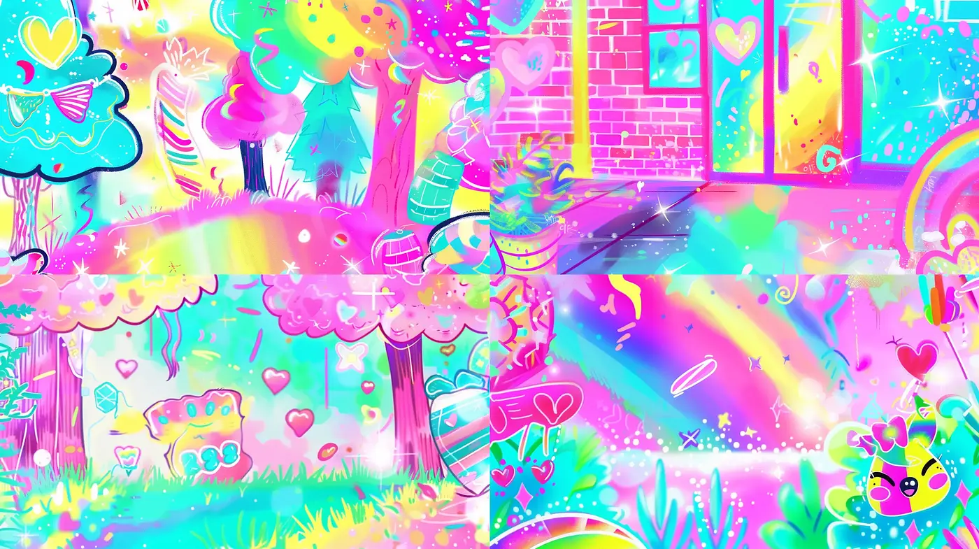 Surreal Psychedelic Fusion with a Vibrant Neon Palette - Midjourney sref style