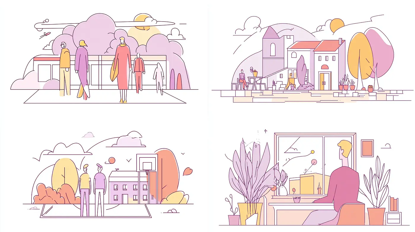 Minimalistic and Playful Illustrations with Soft Tones and Clean Lines - Midjourney sref style