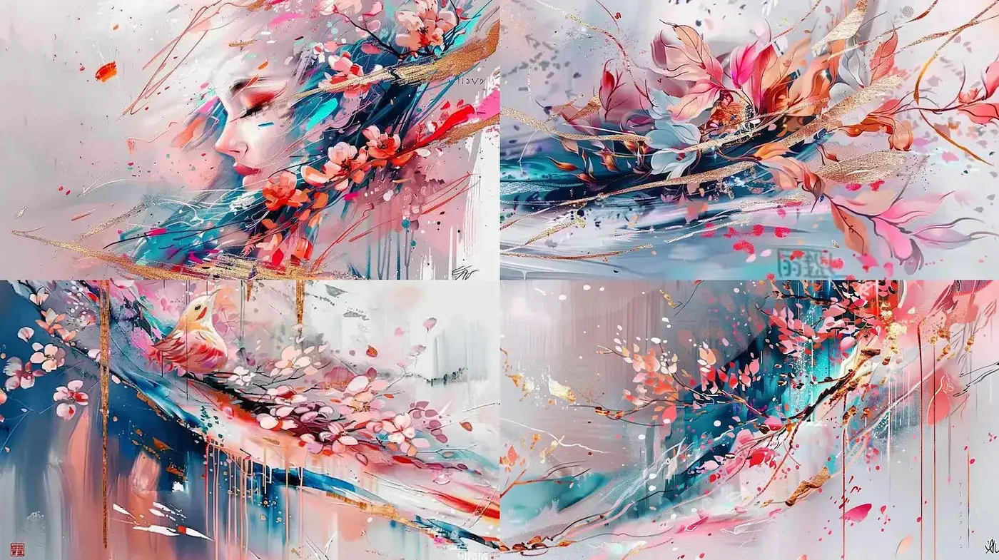 Ethereal Floral Abstract with Fluid Brushwork and Soft Elegance - Midjourney sref style