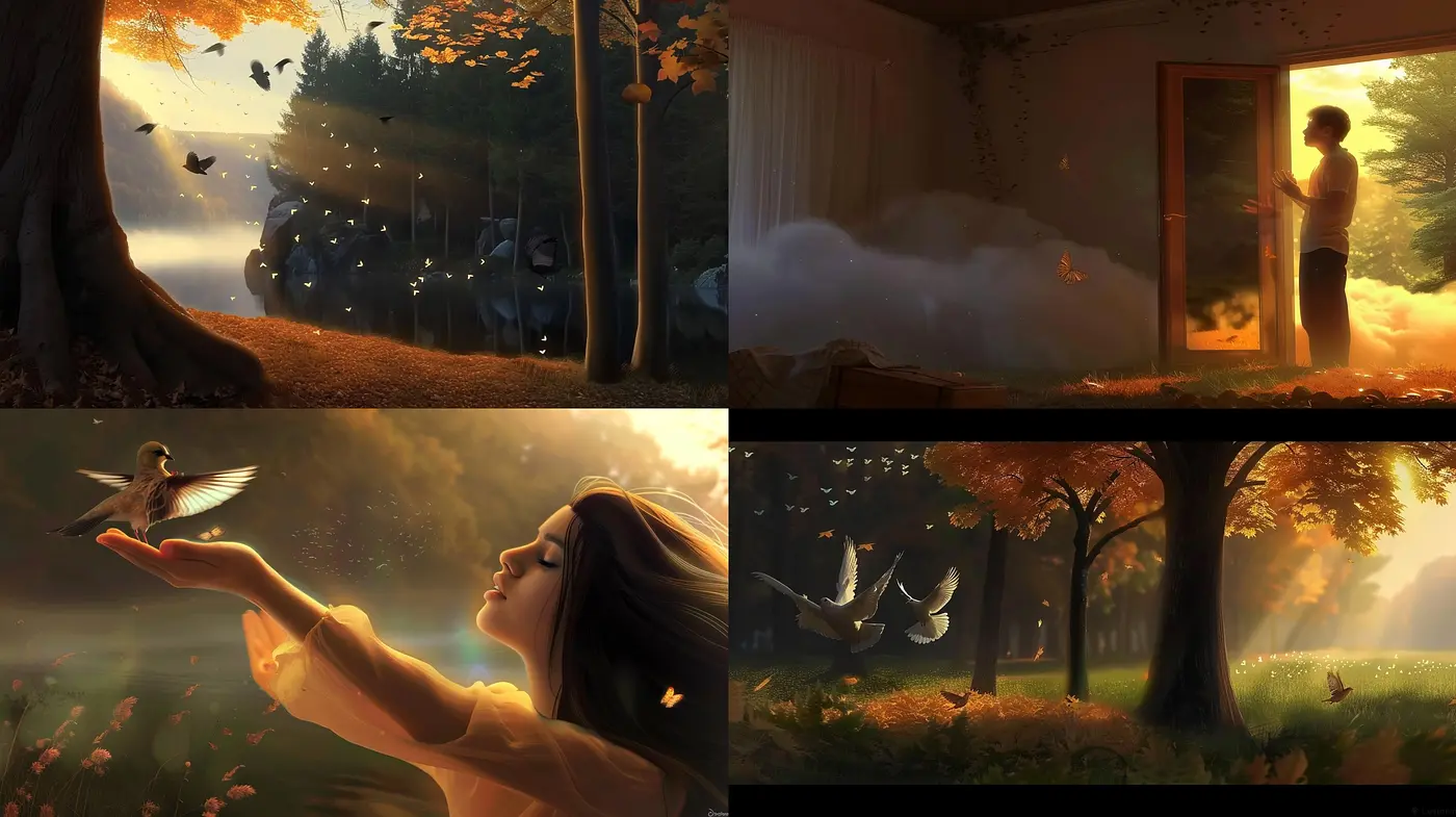 Autumnal Dreamscape: A Harmonious Fusion of Warm Tones and Soft Lighting in Digital Art - Midjourney sref style
