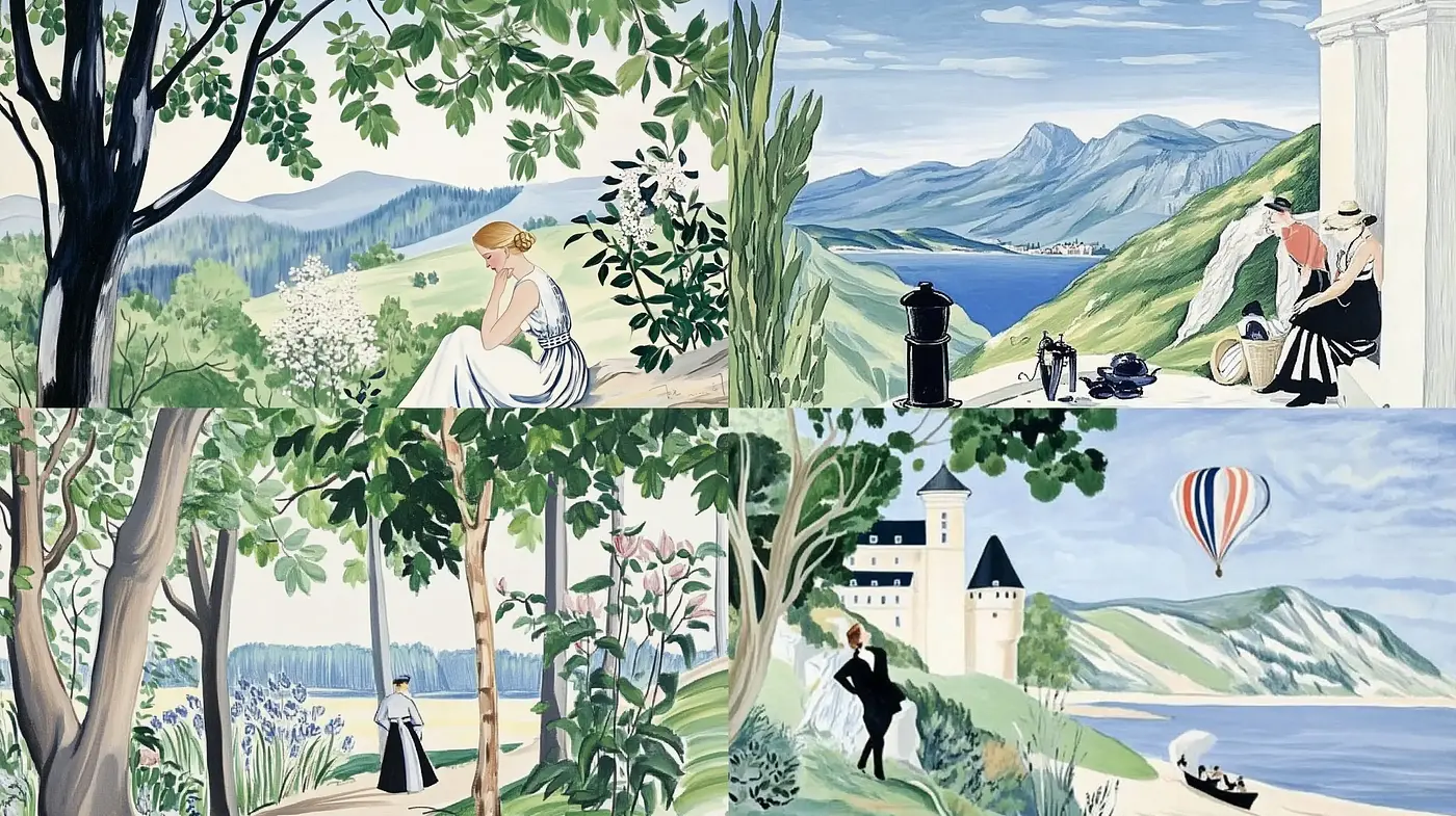Tranquil Pastoral Scenes with a Timeless Classical Painting Essence - Midjourney sref style