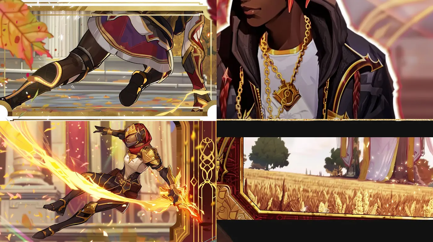 Dynamic Golden Hues and Stylized Character Illustrations - Midjourney sref style