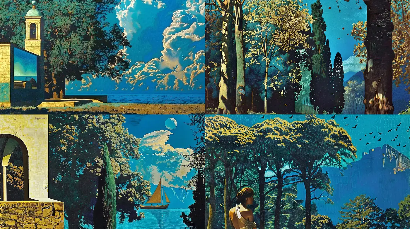 Twilight Ambiance in Stylized Nature Scenes - Midjourney sref style