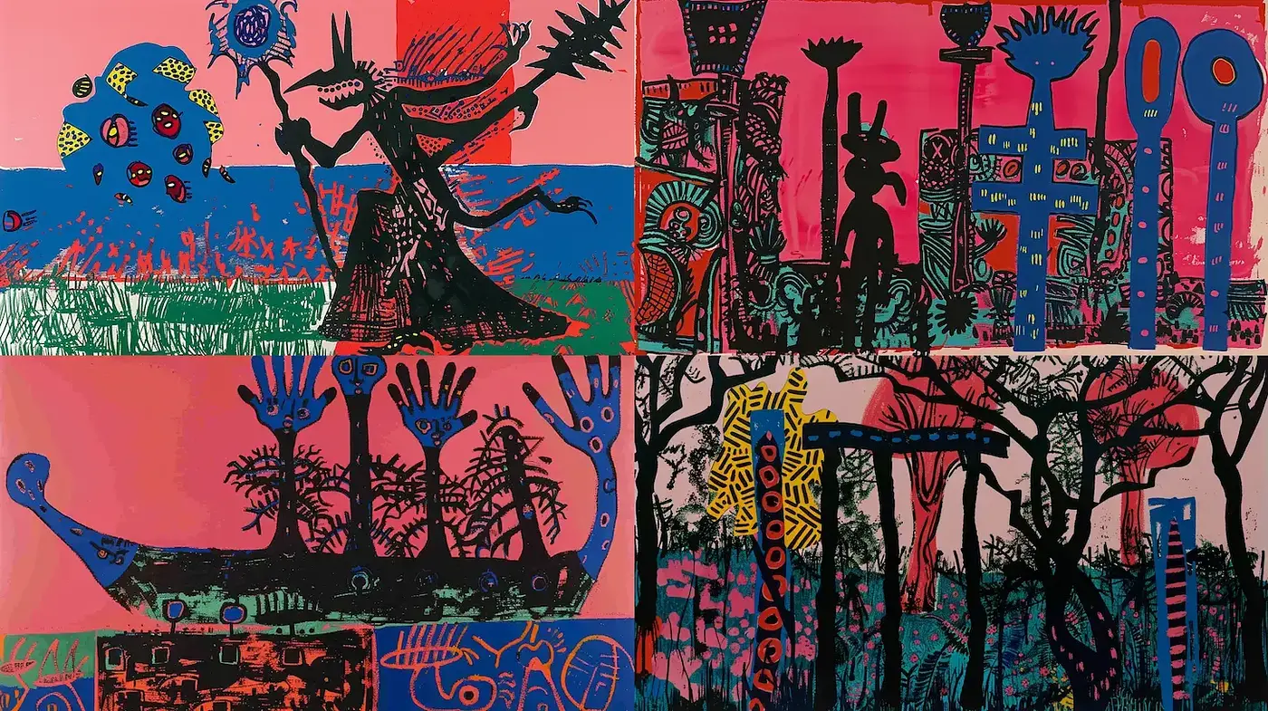 Vibrant and Playful Abstract Expressionism with Bold Contrasts - Midjourney sref style