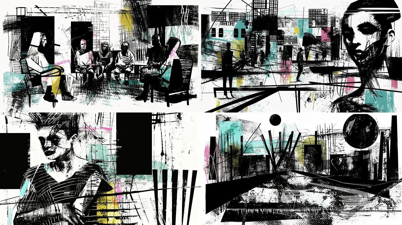 Abstract Expressionist Chaos in Monochrome and Neon - Midjourney sref style