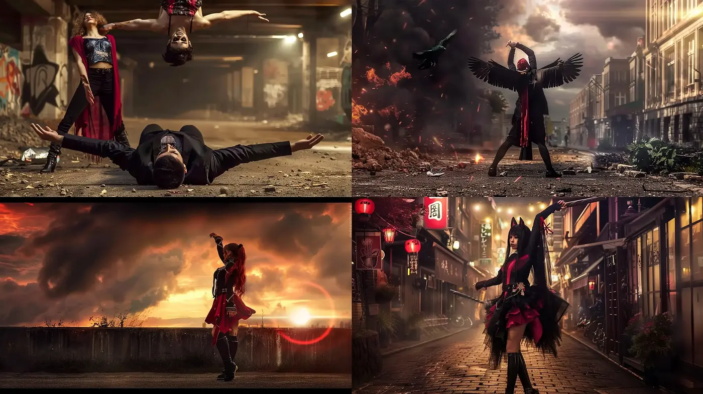 Cinematic Dystopia: Edgy Drama in a Sunset Noir - Midjourney sref style