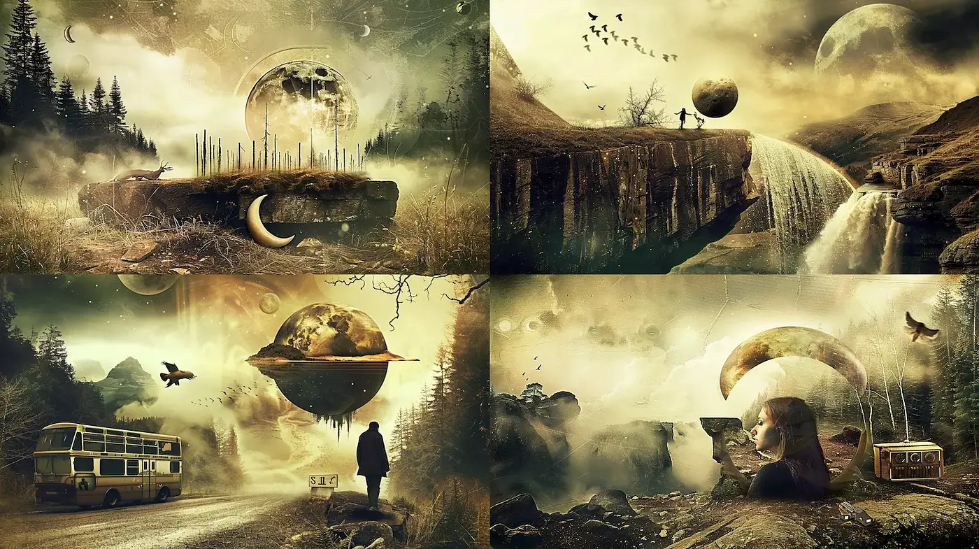 Mystical Surreal Landscapes with a Touch of Vintage Sci-Fi - Midjourney sref style