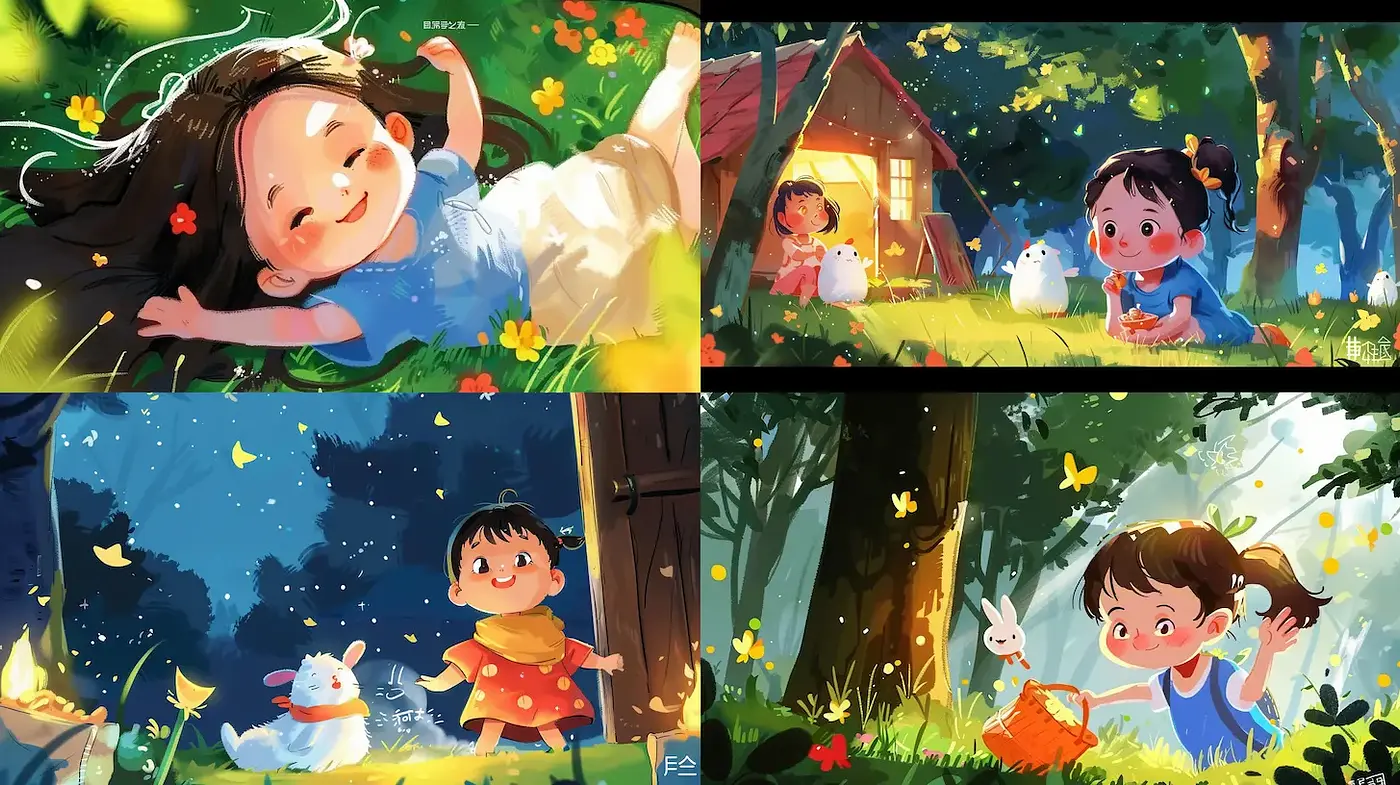 Whimsical and Playful Summer Adventures in a Vibrant Natural Setting - Midjourney sref style
