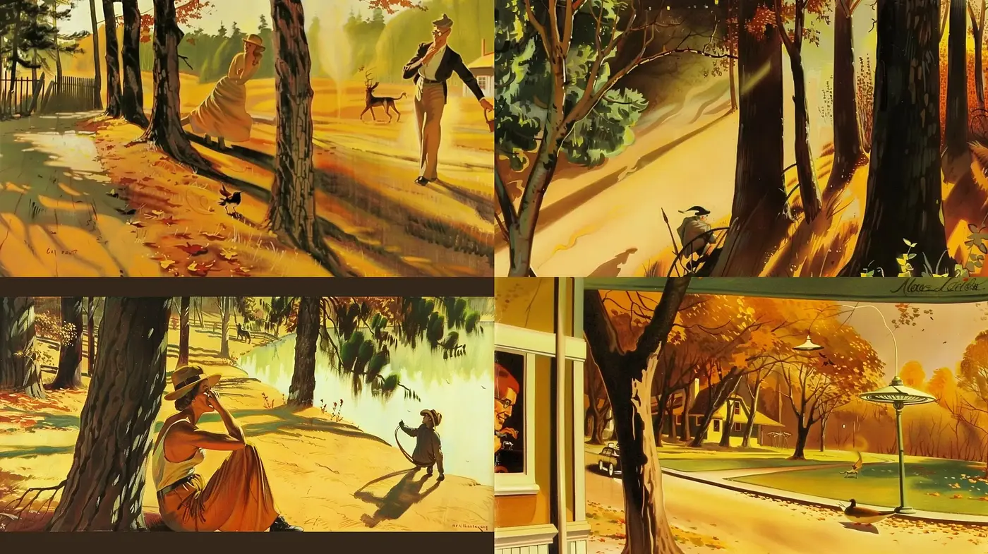 Autumnal Serenity in Stylized Painterly Vignettes - Midjourney sref style