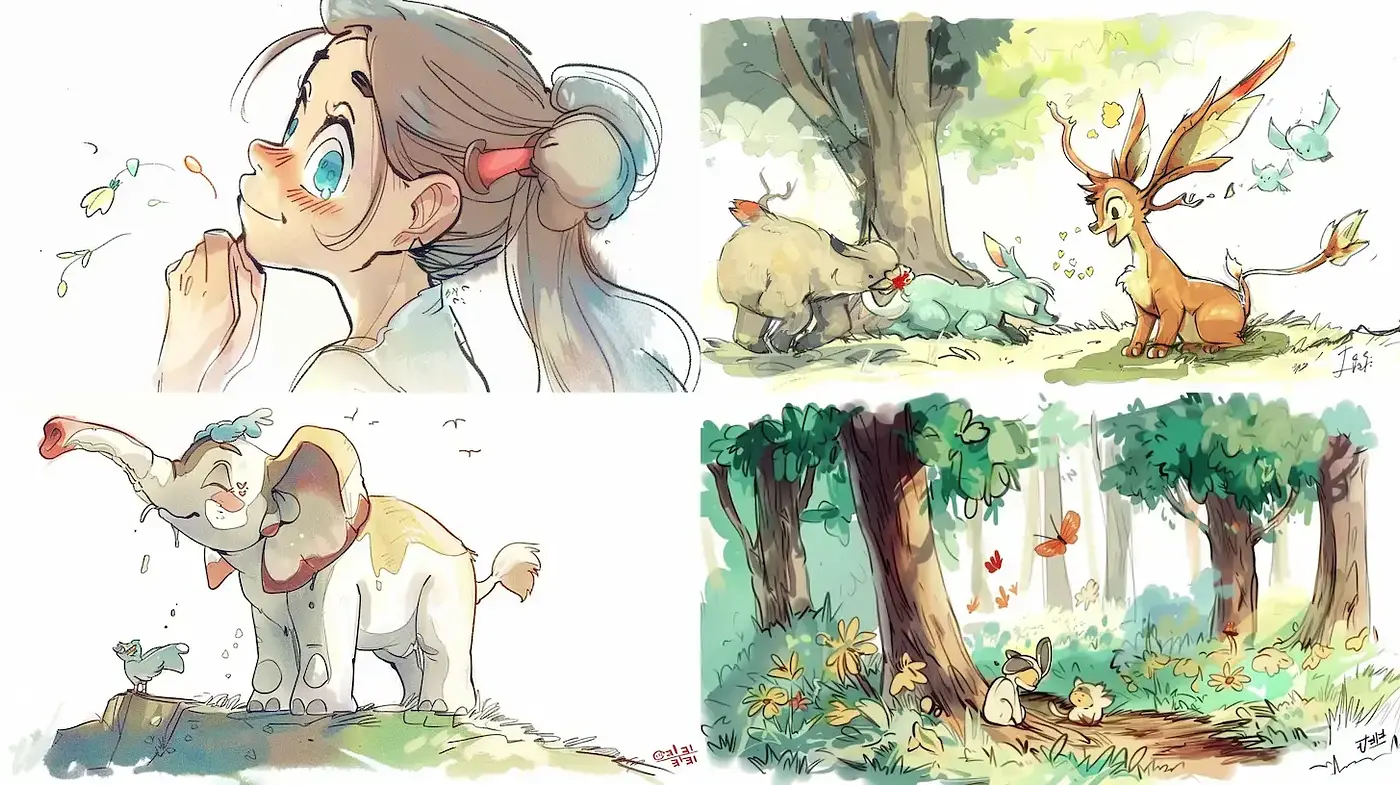 Charming Whimsical Illustrations Evoking Playful Innocence - Midjourney sref style