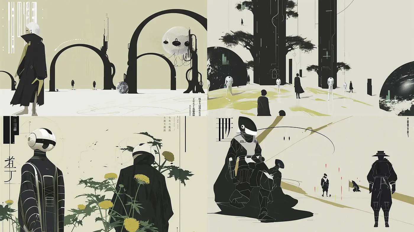 Monochromatic Elegance with Stylized Natural Elements - Midjourney sref style