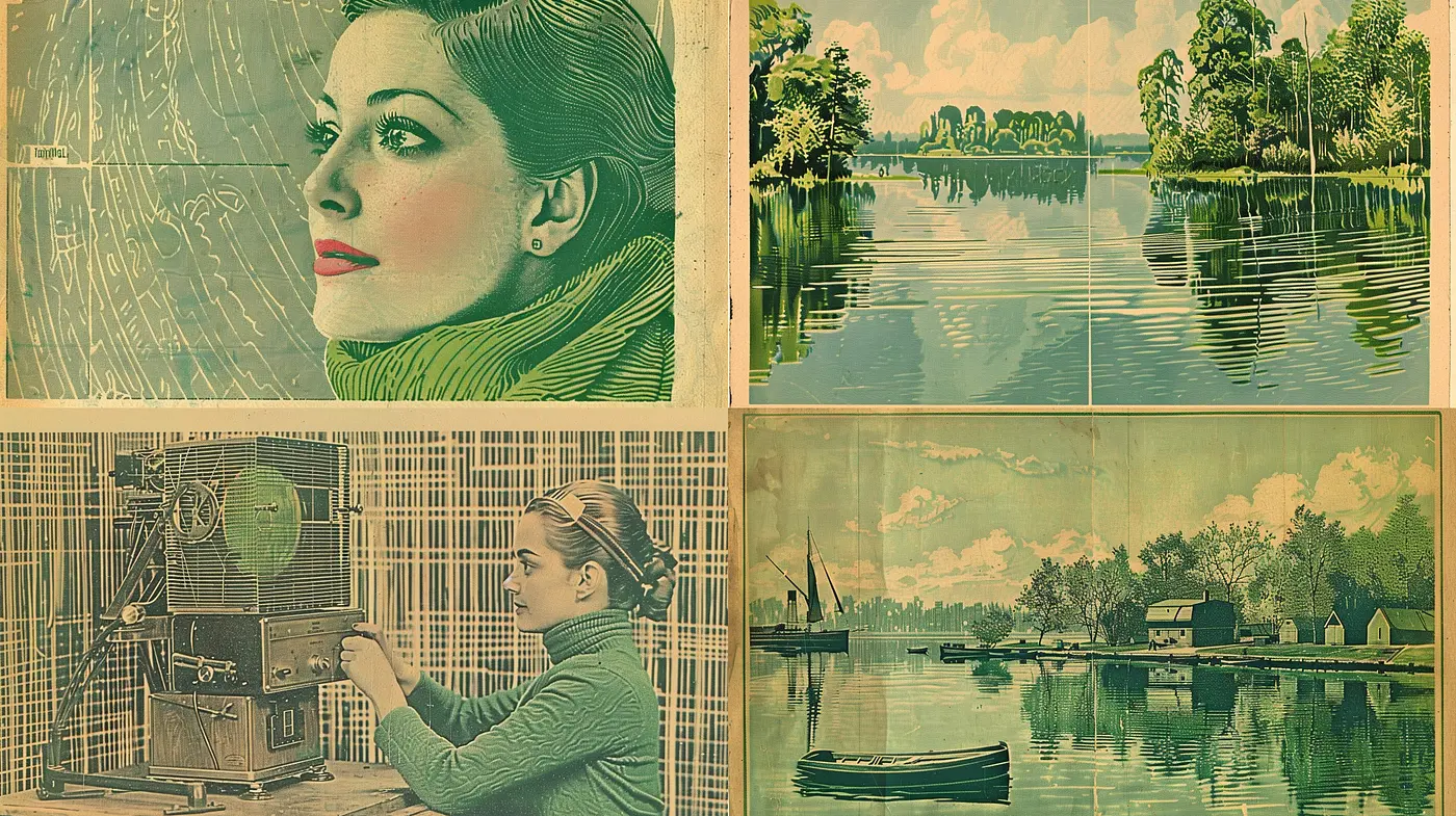 Time-Weathered Chromatic Narratives: A Homage to Mid-Century Printmaking - Midjourney sref style
