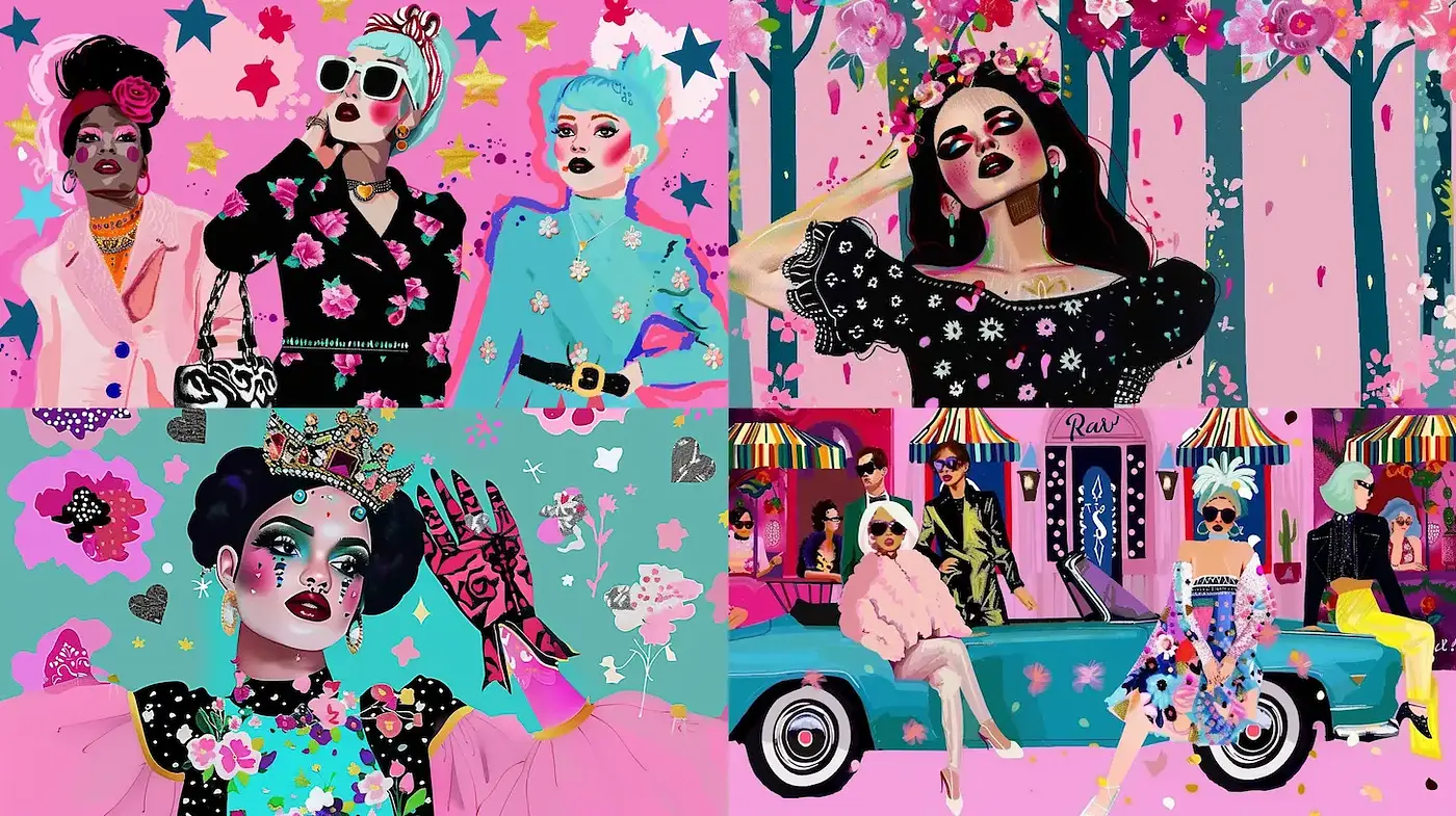 Vibrant and whimsical pop-art inspired fashion illustration - Midjourney sref style