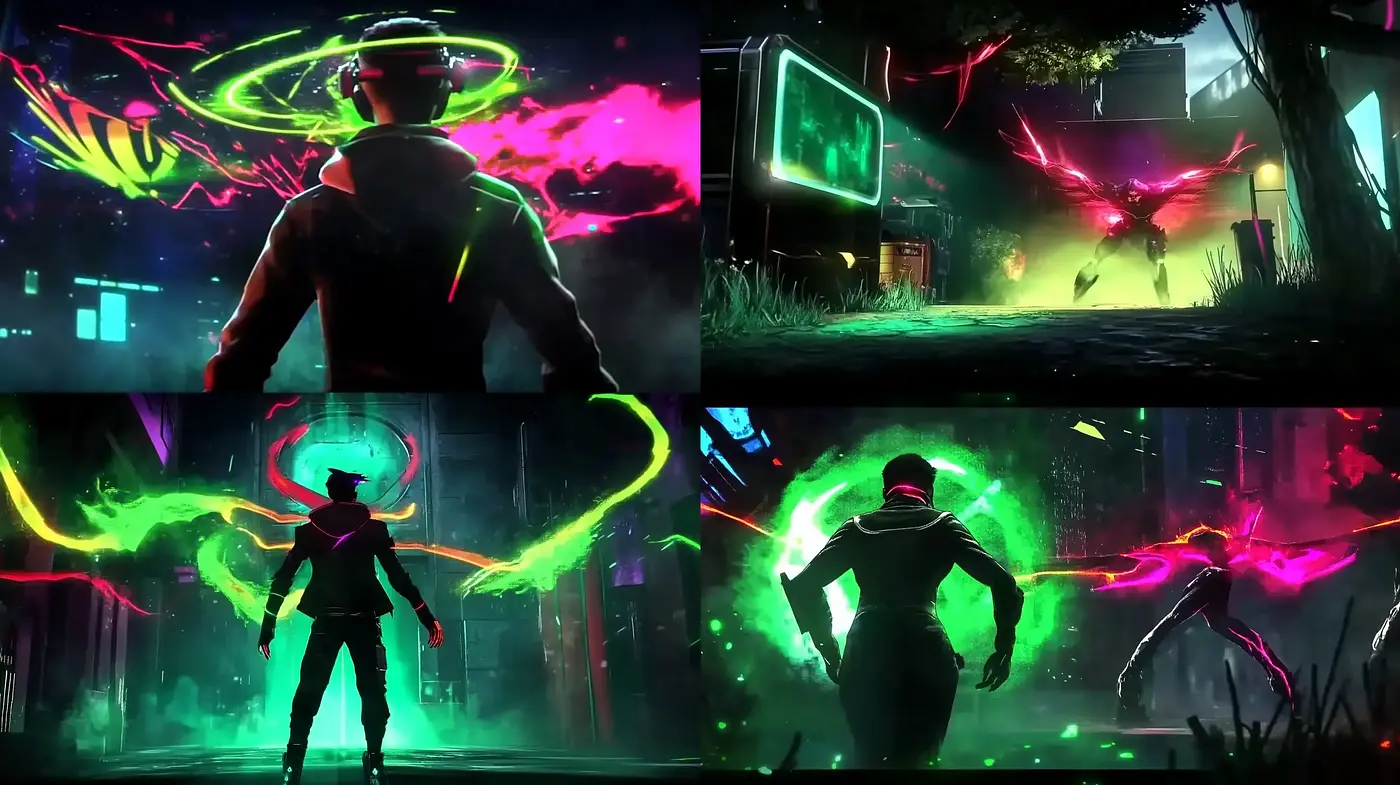 Neon-Noir Dreamscape: An Ambient Fusion of Light and Shadow - Midjourney sref style