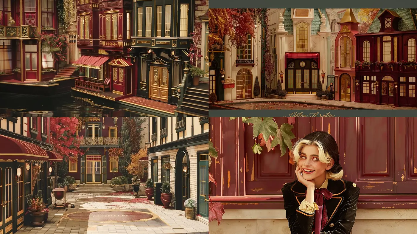 Autumn Hues in Stylized Architectural Elegance - Midjourney sref style