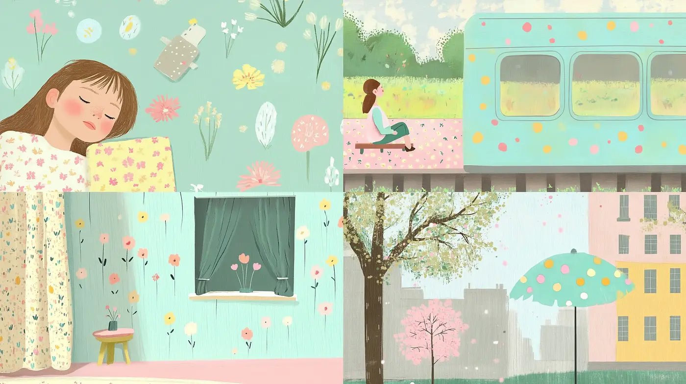 Whimsical Pastel Dreamscape: A Fusion of Contemporary Illustration and Nostalgic Charm - Midjourney sref style