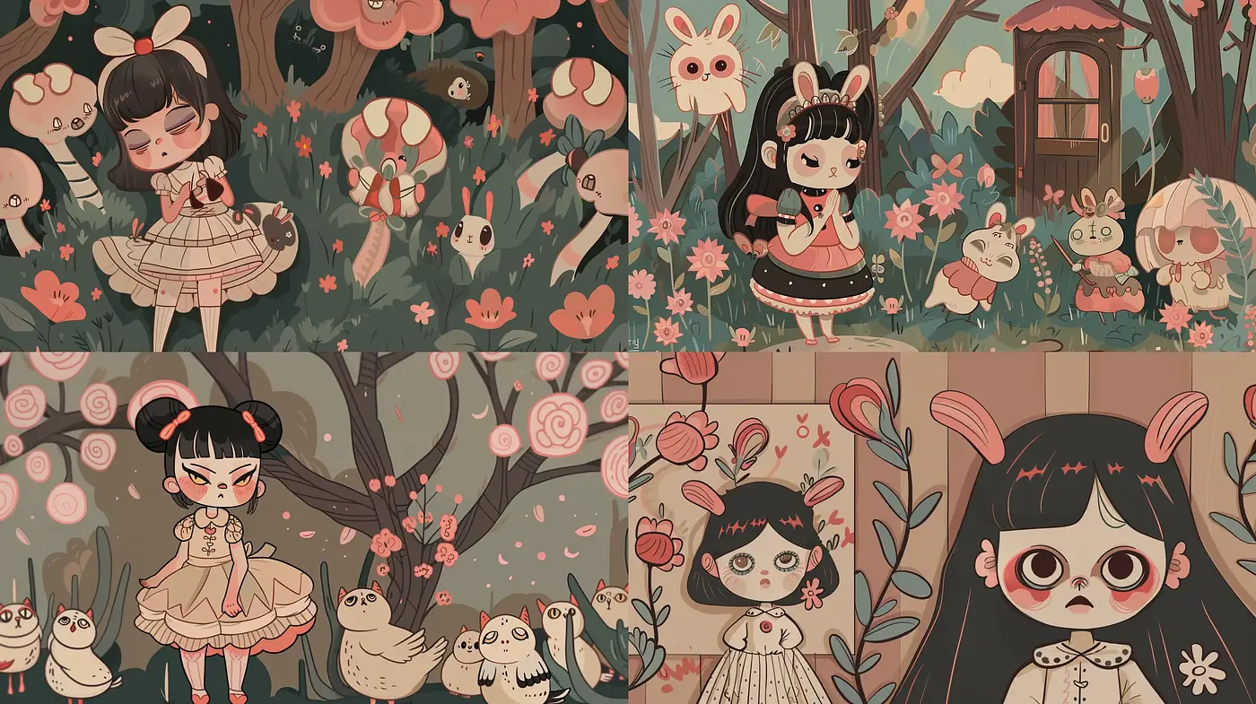 Enchanting Storybook Whimsy with a Kawaii-Inspired Twist - Midjourney sref style