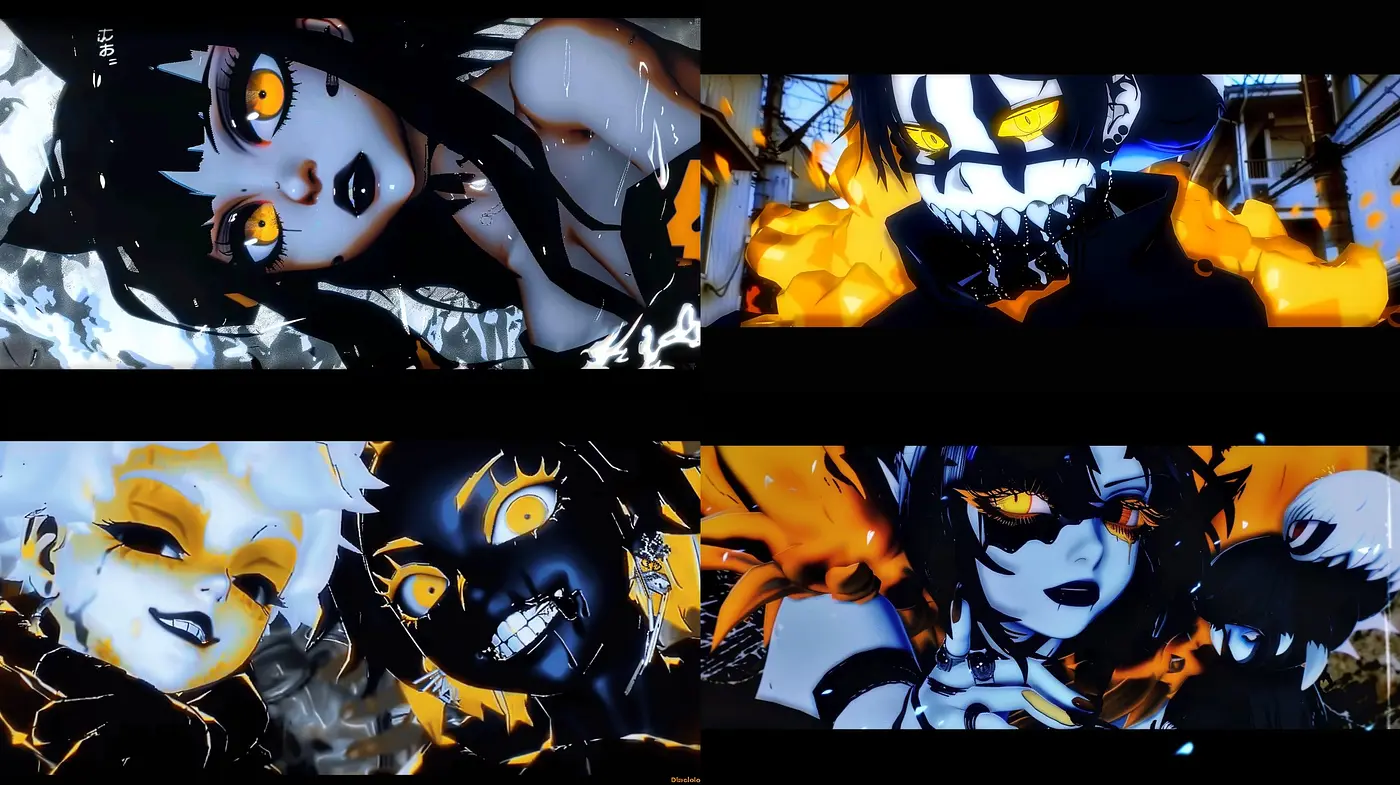 Ethereal Gothic Fire: A Study in Contrast and Neon Illumination - Midjourney sref style