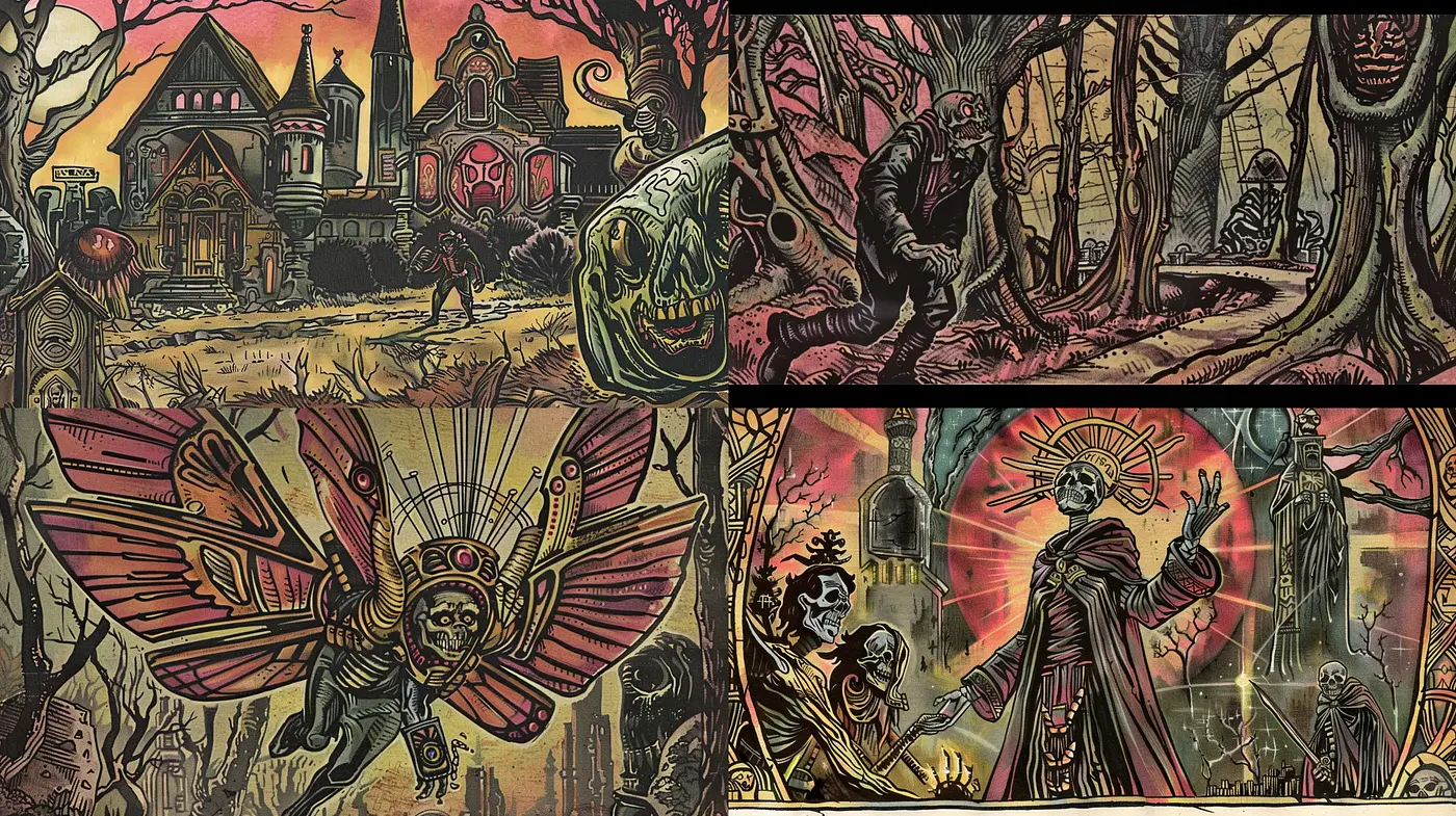 Eerie Gothic Tales and Myths in Stylized Engravings - Midjourney sref style