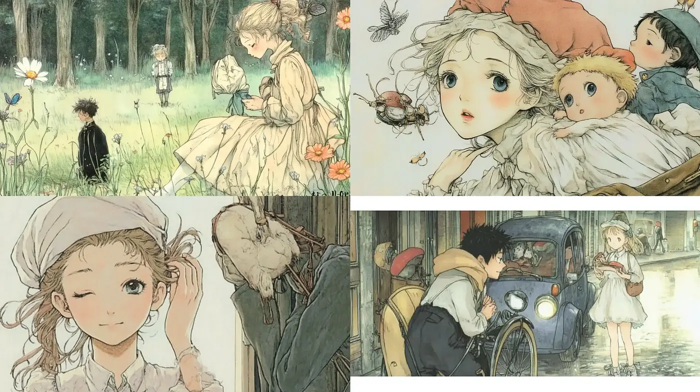 Idyllic Pastoral Elegance in Watercolor Hues - Midjourney sref style