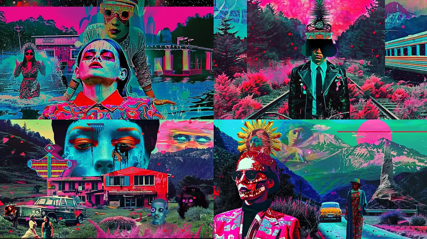 Psychedelic Neon Fusion with a Retrofuturistic Aesthetic - Midjourney sref style