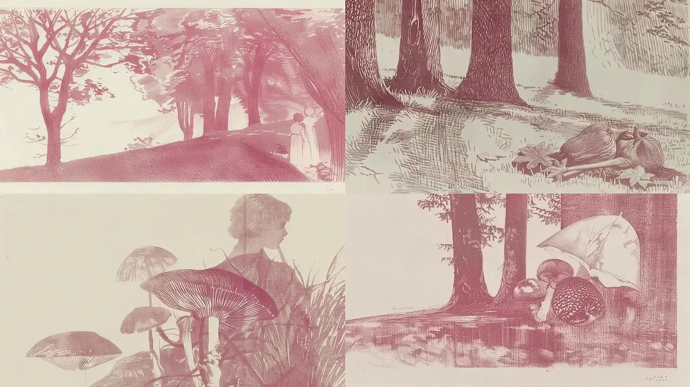 Whimsical Nature Scenes with a Vintage Aesthetic - Midjourney sref style