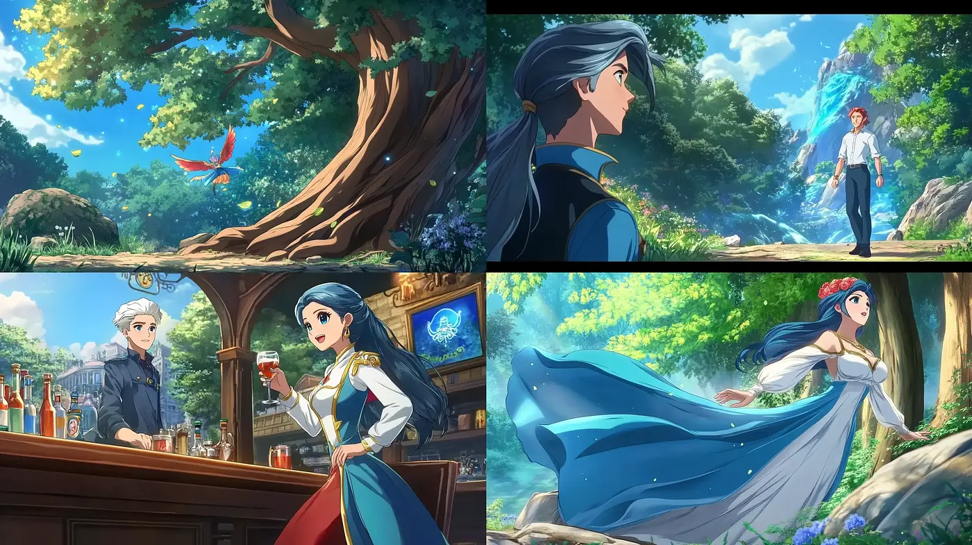 Enchanted Vistas and Vivid Storybook Characters in Dynamic Anime-Inspired Art - Midjourney sref style