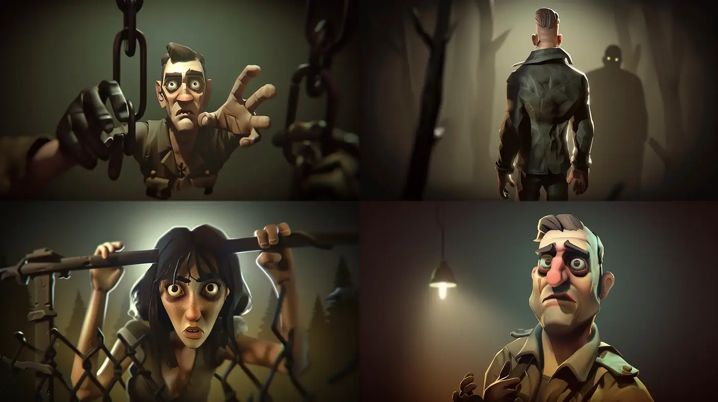Consistent Vintage Shaded Suspense in Stylized Character Art - Midjourney sref style