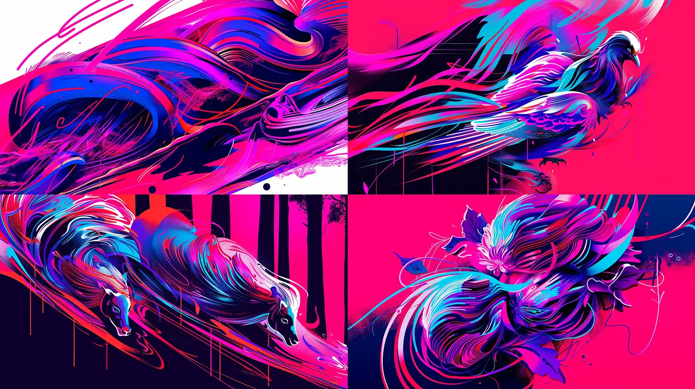 Vibrant Cybernetic Flux: A Study in Dynamic Motion and Intense Color - Midjourney sref style