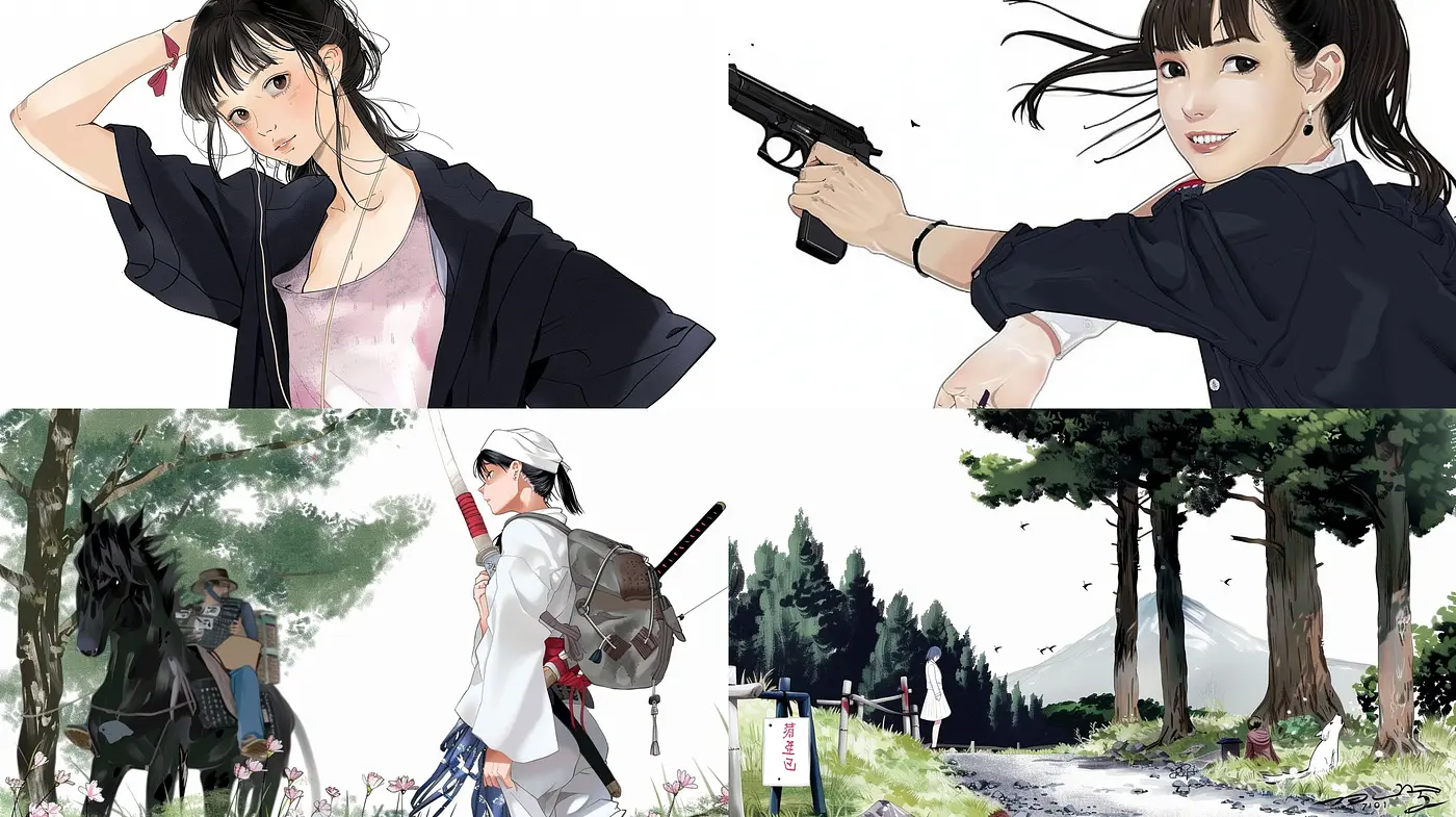 Contemporary Anime Fusion with Brushstroke Realism - Midjourney sref style