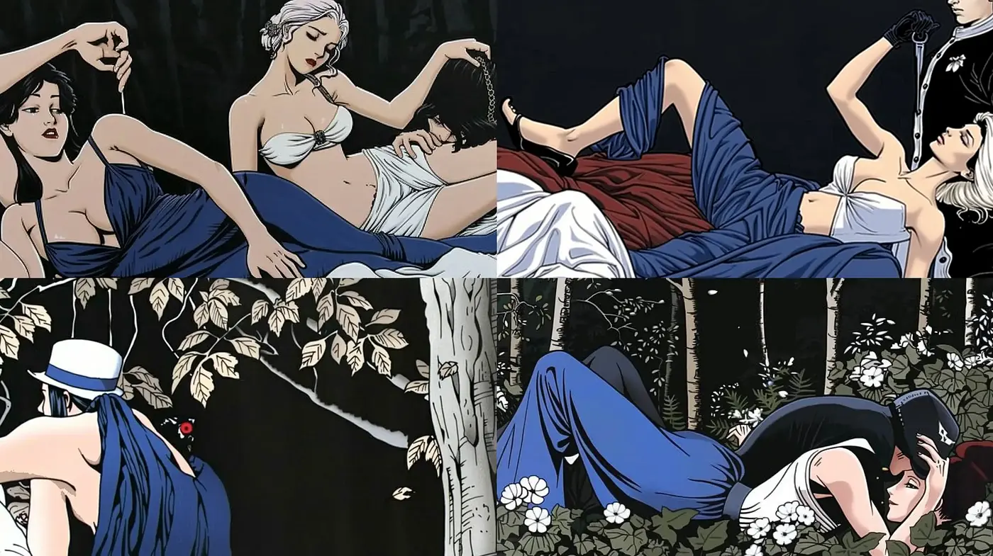 Nocturne Silhouette Artistry in Graphic Novel Elegance - Midjourney sref style
