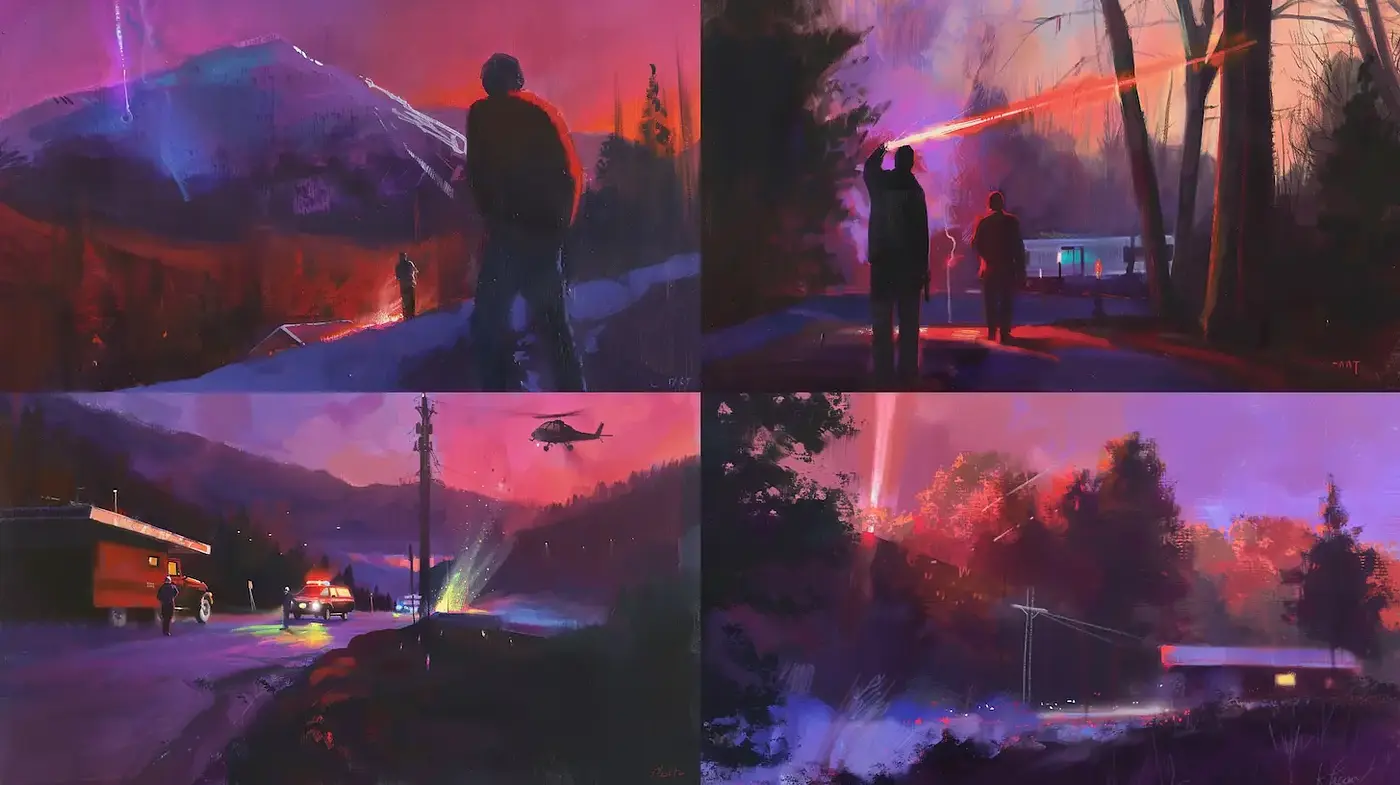 Atmospheric and Vivid Nightscapes with a Narrative Quality - Midjourney sref style