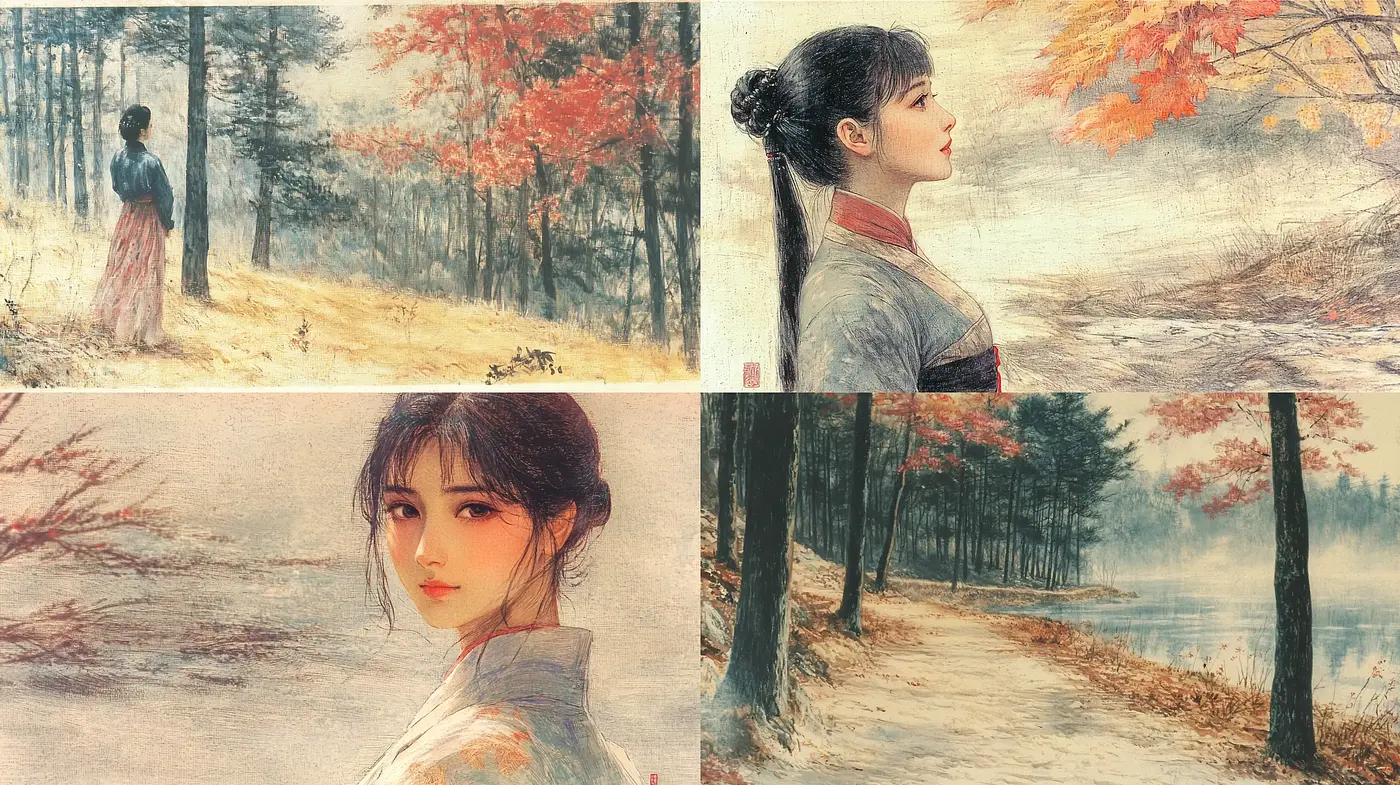 Autumnal Elegance in Brushwork Harmony - Midjourney sref style