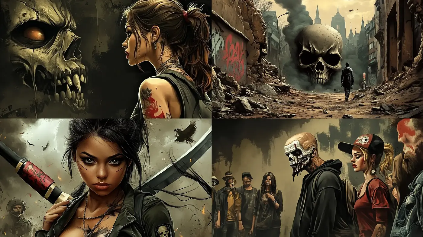Gritty Urban Apocalypse: A Darkly Textured Artistic Vision - Midjourney sref style