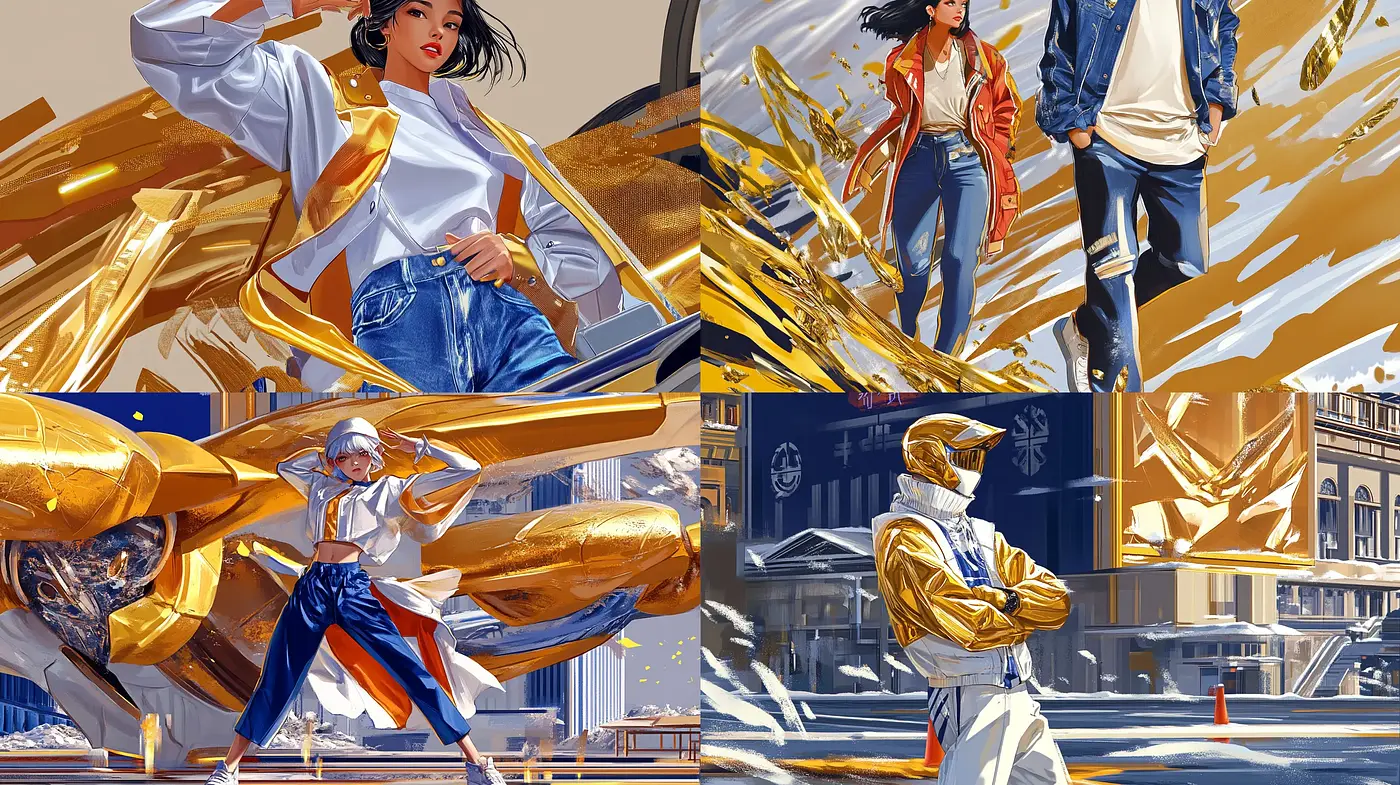 Dynamic Elegance in Golden Brushstrokes: A Modern Digital Fusion - Midjourney sref style