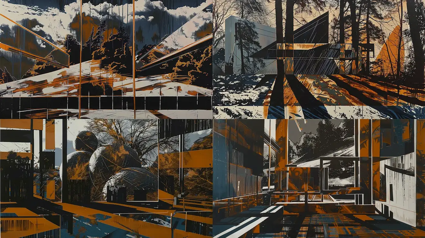 Futuristic Geometric Landscapes with Abstract Architectural Forms - Midjourney sref style