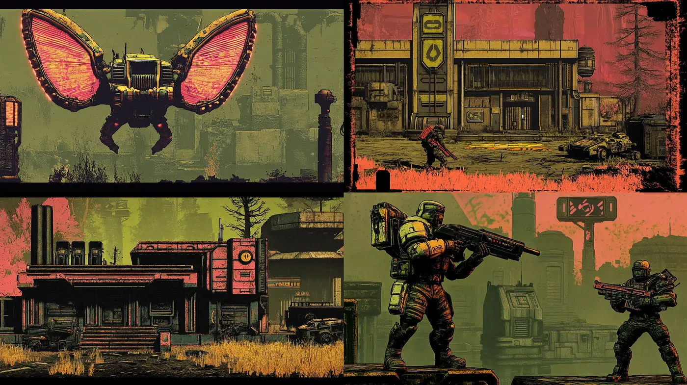 Dystopian Grunge: A Gritty Retro-Futuristic Vision - Midjourney sref style
