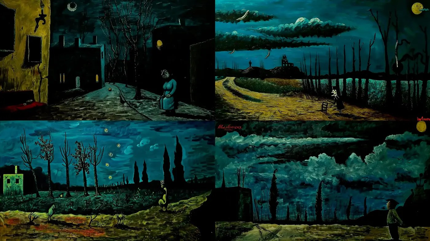 Enigmatic Nocturnes in Cobalt and Obsidian Hues - Midjourney sref style