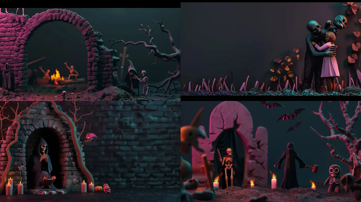 Eerie Twilight: A Macabre Dance of Shadows and Crimson Hues - Midjourney sref style