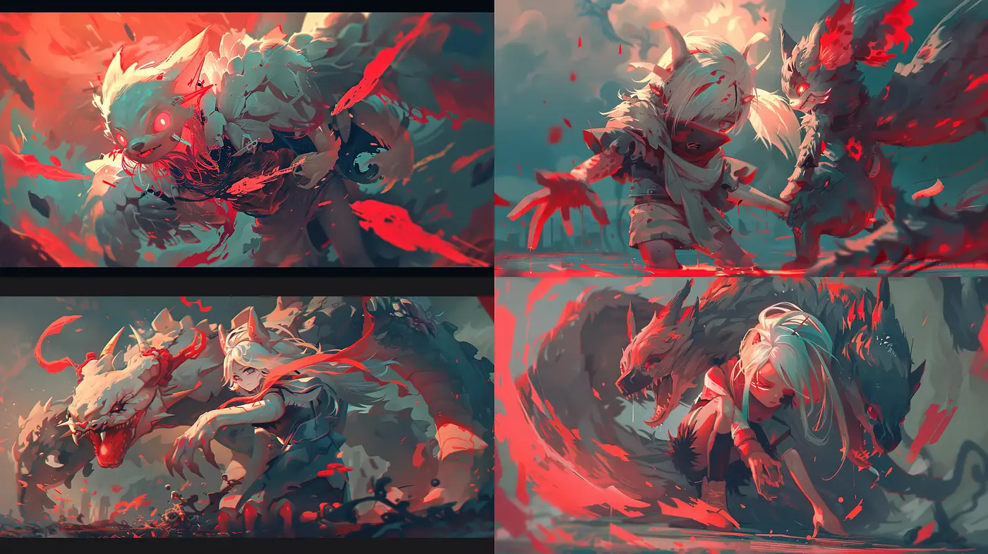 Ethereal Clash of Crimson Shadows - Midjourney sref style