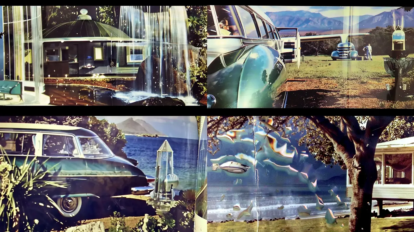 Echoes of Nostalgic Americana: A Retro-Futuristic Vision in Distressed Film - Midjourney sref style