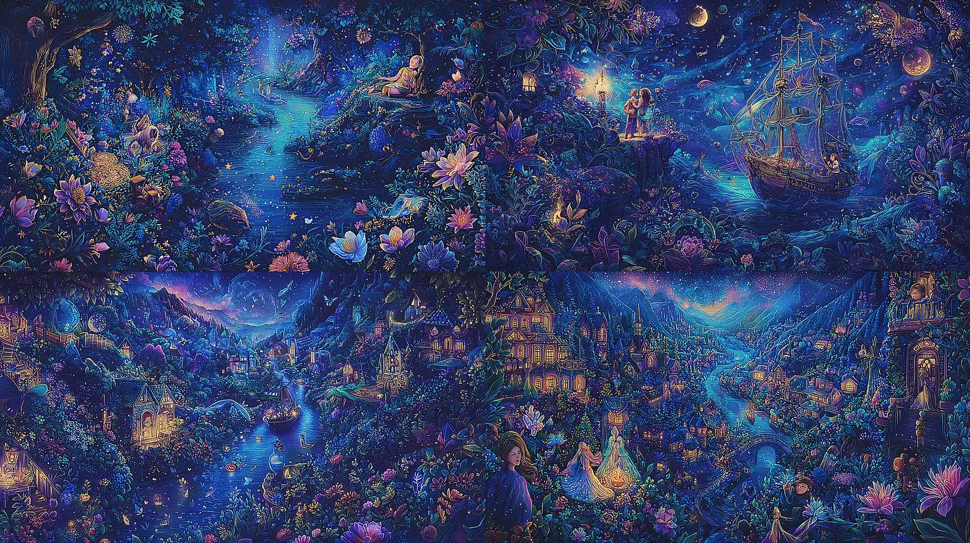 Enchanting, Dreamlike Scenes in a Mystical Night Landscape - Midjourney sref style