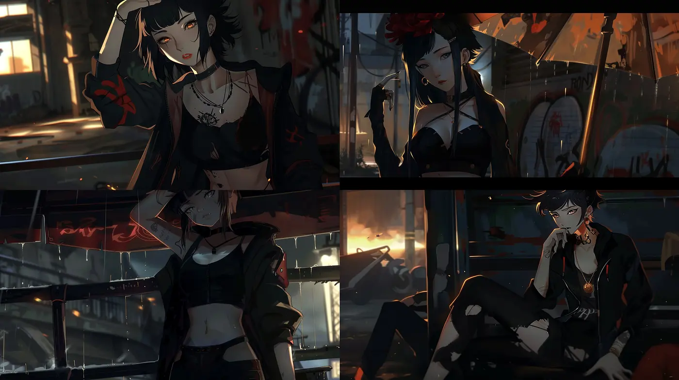 Twilight Dystopia: The Stylized Synthesis of Neo-Noir and Anime Aesthetics - Midjourney sref style