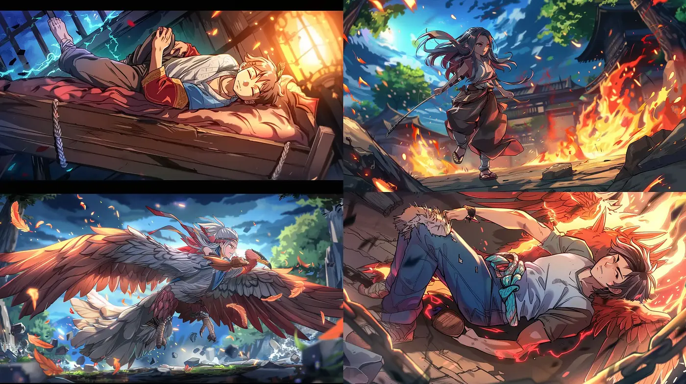 Dynamic Anime-Inspired Expressive Movement and Vivid Flames - Midjourney sref style