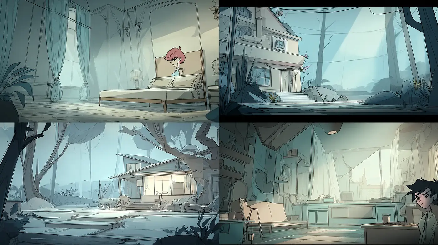Whimsical yet Melancholic Animated Environments with a Muted Color Palette - Midjourney sref style
